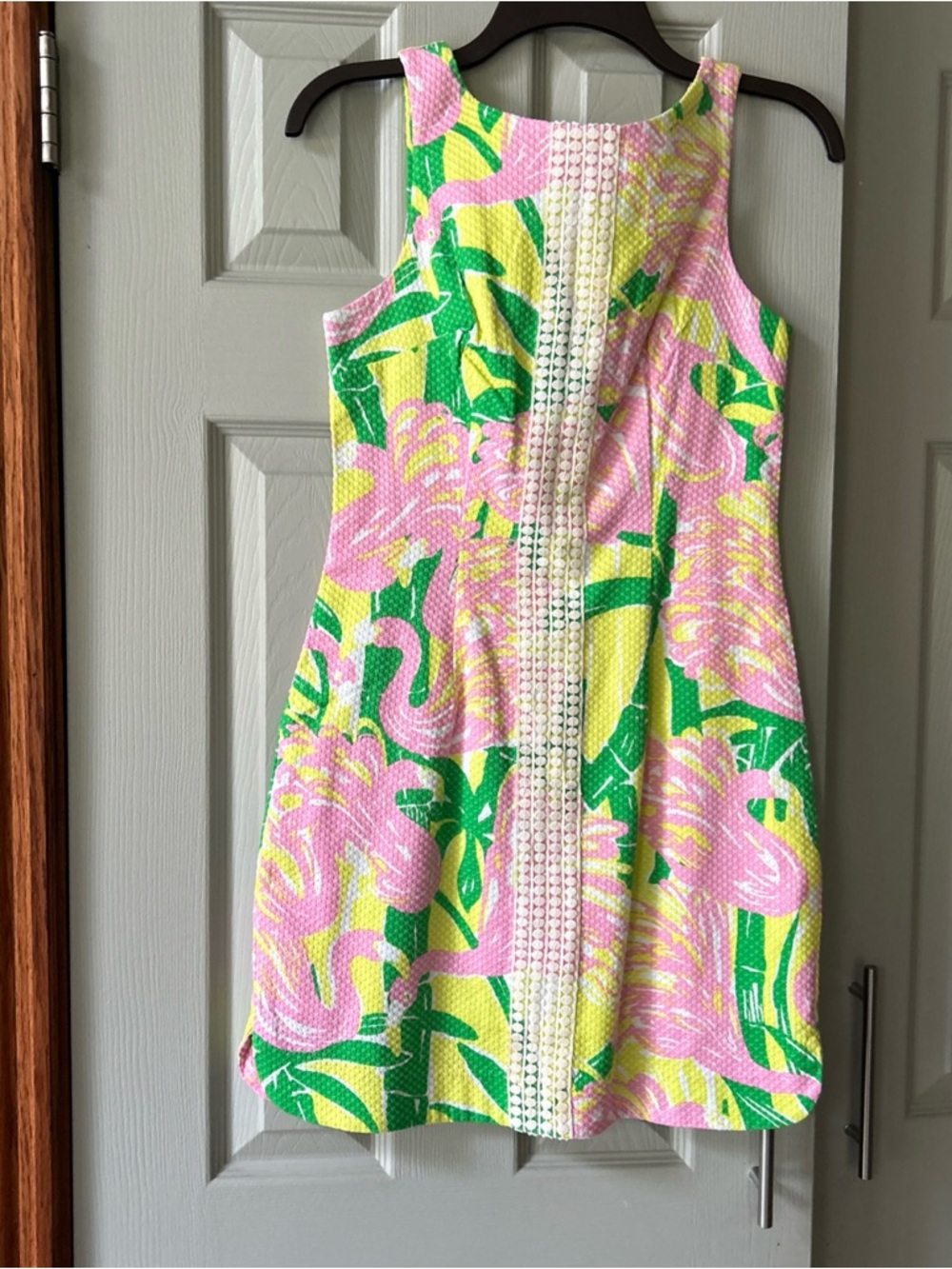 Lilly Pulitzer For Target Fan Dance Shift Dress Sz  2 Green/pink Swans lined